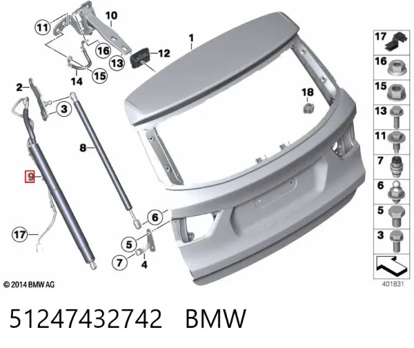 Amortyzator klapy bagażnika (3/5 drzwi-tylnych) 51247432742 BMW