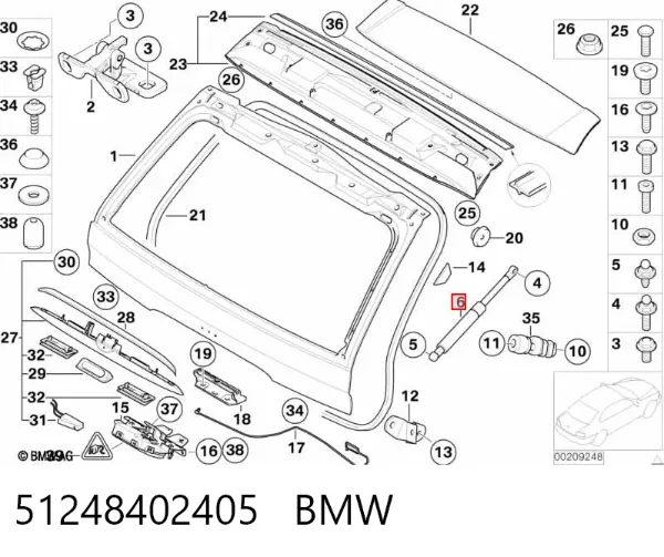 Amortyzator klapy bagażnika (3/5 drzwi-tylnych) 51248402405 BMW
