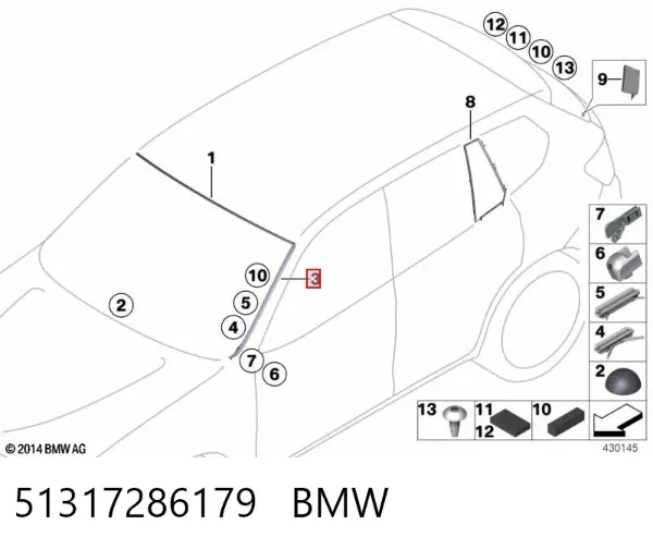 Listwa ochronna szyby przedniej lewa 51317286179 BMW