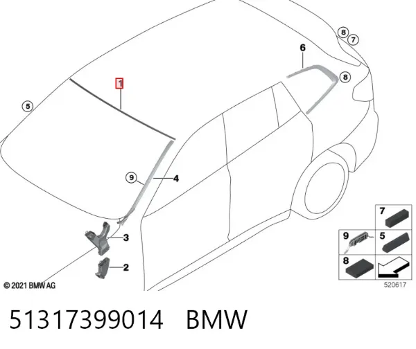Listwa ochronna szyby przedniej górna 51317399014 BMW