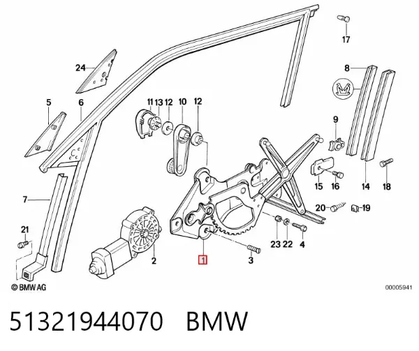 Mechanizm podnoszenia szyby drzwi przednich prawych BMW 5 E34