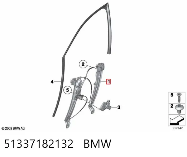 Mechanizm podnoszenia szyby drzwi przednich prawych 51337182132 BMW