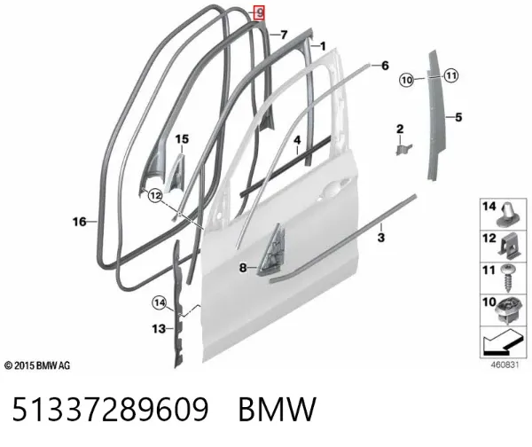 Uszczelniacz drzwi przednich (na karoserii) 51337289609 BMW