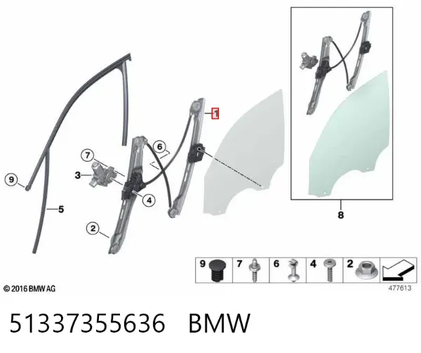 Mechanizm podnoszenia szyby drzwi przednich prawych BMW X3 F25
