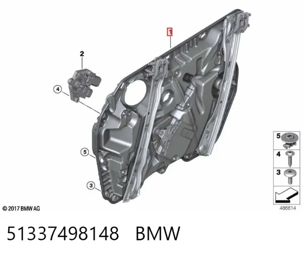 Mechanizm podnoszenia szyby drzwi przednich prawych 51337498148 BMW