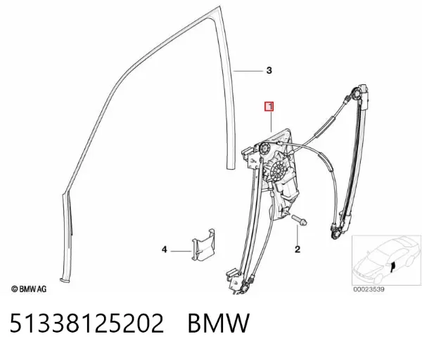 Mechanizm podnoszenia szyby drzwi przednich prawych 51338125202 BMW