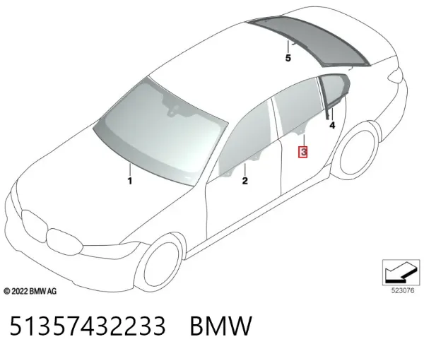 Szyba drzwi lewych tylnych 51357432233 BMW
