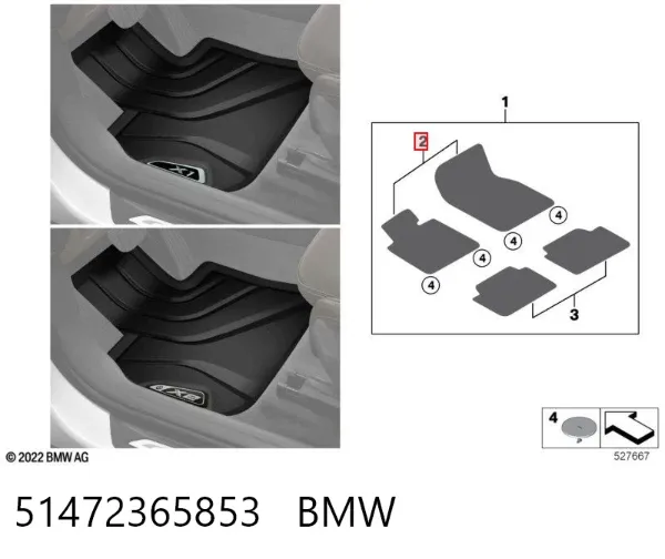 Dywanik przedni, zestaw 2 szt. 51472365853 BMW