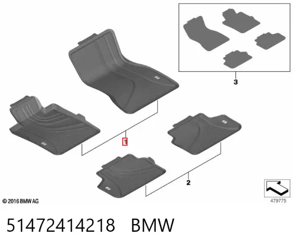 Dywanik przedni, zestaw 2 szt. 51472414218 BMW