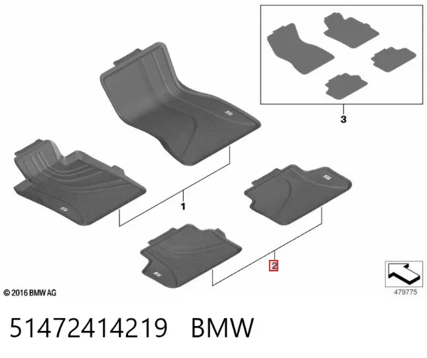 Dywanik tylny, zestaw 2 szt. 51472414219 BMW