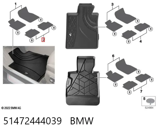Dywanik tylny, zestaw 2 szt. 51472444039 BMW