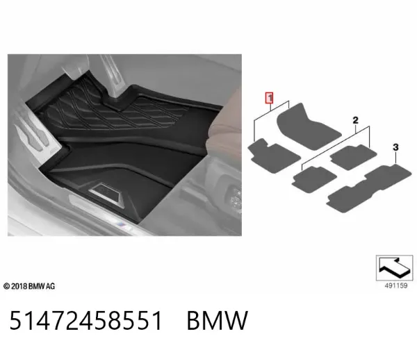 Dywanik przedni, zestaw 2 szt. 51472458551 BMW