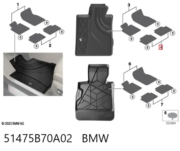 Dywanik tylny, zestaw 2 szt. 51475B70A02 BMW