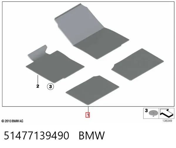 Dywaniki przód+tył, komplet 51477139490 BMW