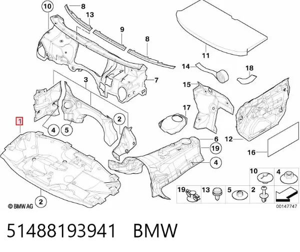 Wygluszenie maski 51488193941 BMW