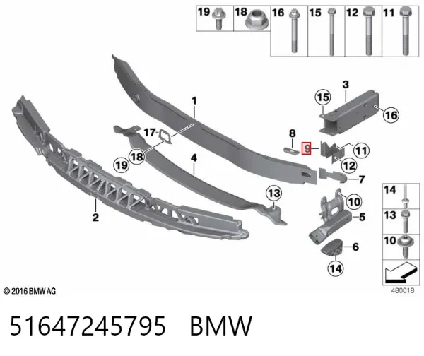 Wspornik przedniej belki 51647245795 BMW