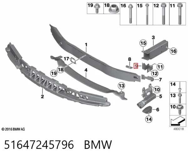 Wspornik przedniej belki 51647245796 BMW