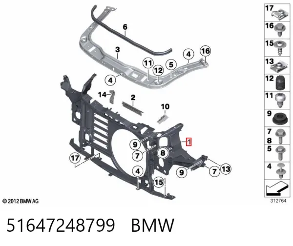 Osłona chłodnicy kompletna (panel mocowania reflektorów) 51647248799 BMW