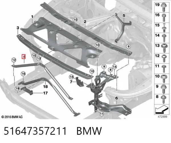 Osłona chłodnicy dolna (panel mocowania reflektorów) 51647357211 BMW