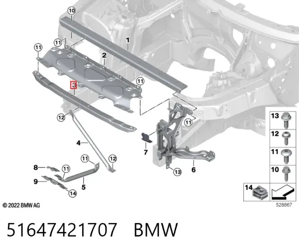 Osłona chłodnicy górna (panel mocowania reflektorów) 51647421707 BMW