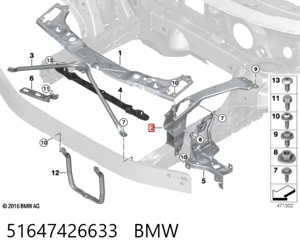 Wsponik (adapter) mocowania reflektora przedniego lewego 51647426633 BMW