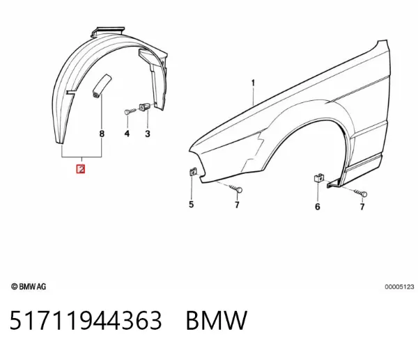 Nadkole błotnika przedniego lewe 51711944363 BMW