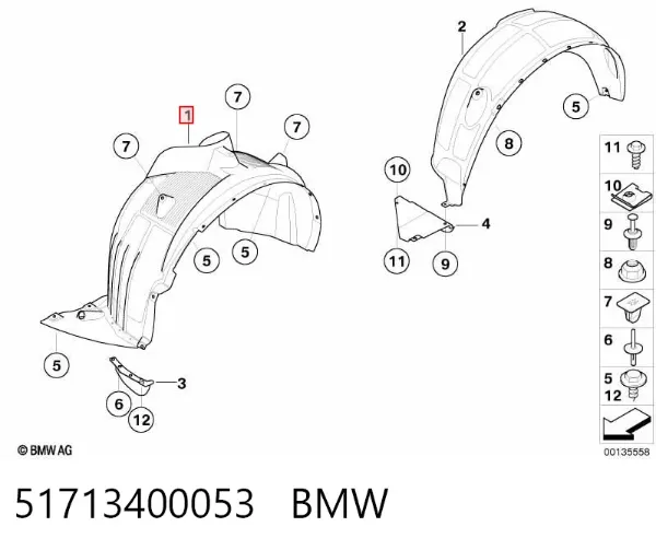 Nadkole błotnika przedniego lewe 51713400053 BMW