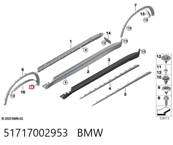 Spinka mocowania nadkola przedniego 51717002953 BMW