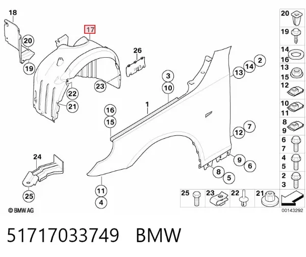 Nadkole błotnika przedniego lewe 51717033749 BMW