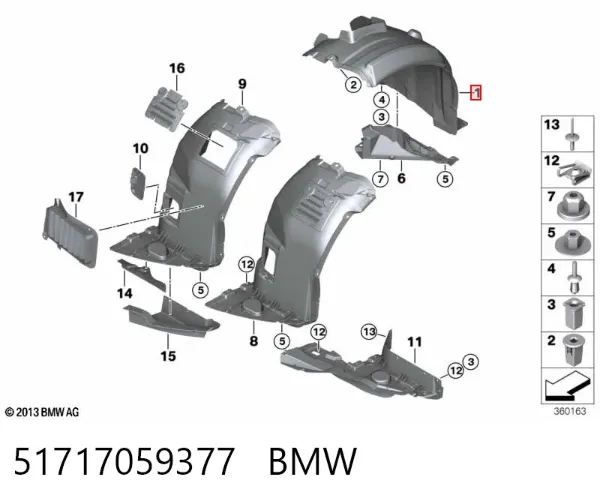 Nadkole błotnika przedniego lewe tylne 51717059377 BMW