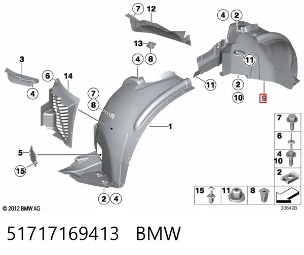Nadkole błotnika przedniego lewe tylne 51717169413 BMW