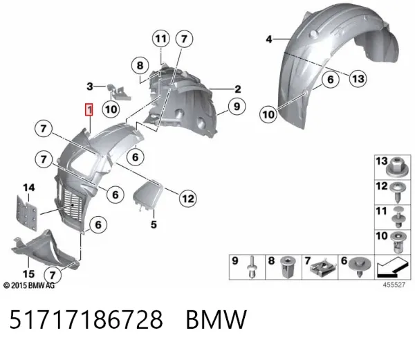 Nadkole błotnika przedniego prawe przednie 51717186728 BMW
