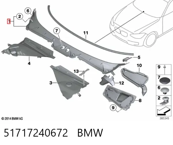 Podszybie szyby czołowej 51717240672 BMW