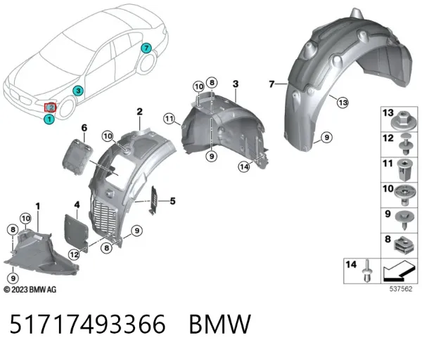 Nadkole błotnika przedniego prawe przednie 51717493366 BMW