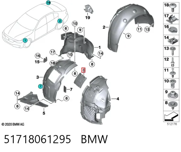 Osłona błotnika przedniego lewa + prawa, zestaw 51718061295 BMW