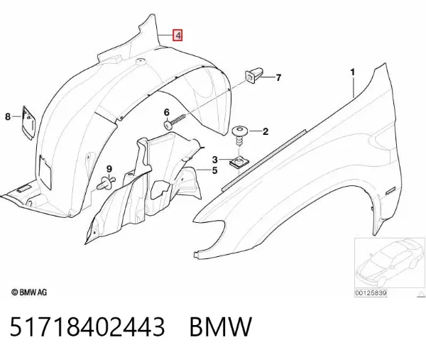 Nadkole błotnika przedniego lewe 51718402443 BMW