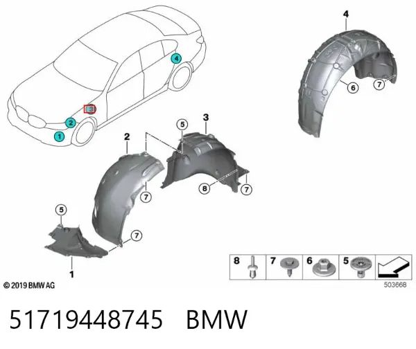Nadkole błotnika przedniego lewe tylne 51719448745 BMW