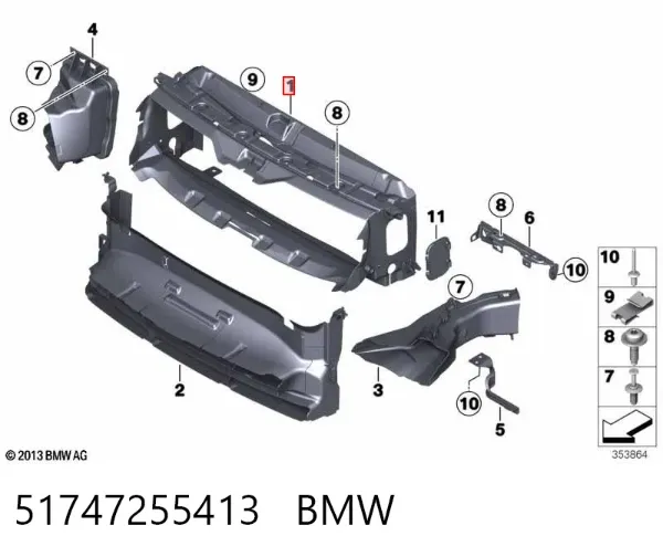 Kierownica powietrza (deflektor) chłodnicy 51747255413 BMW