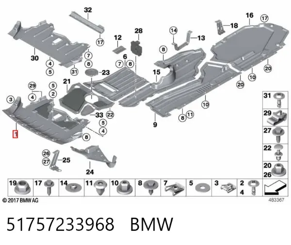 Osłona silnika, miski (przedziału silnika) 51757233968 BMW
