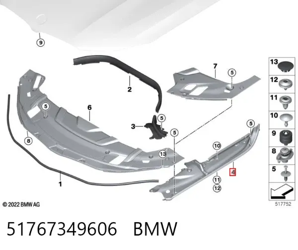 Uszczelniacz błotnika 51767349606 BMW