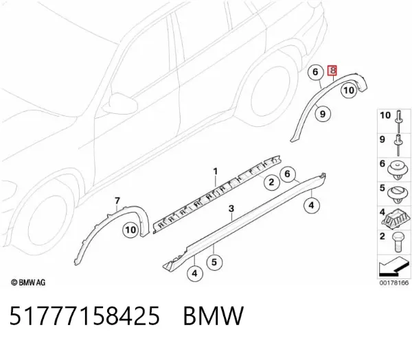 Poszerzenie (nakładka) reperaturki tylnego błotnika lewy 51777158425 BMW