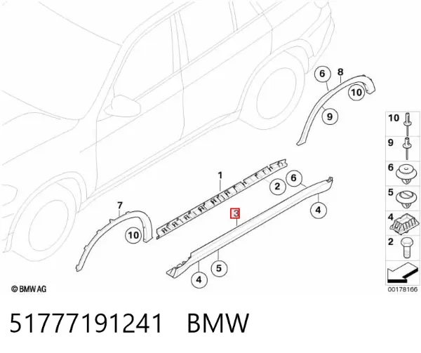 Nakładka (listwa ochronna) na próg zewnętrzna lewa 51777191241 BMW