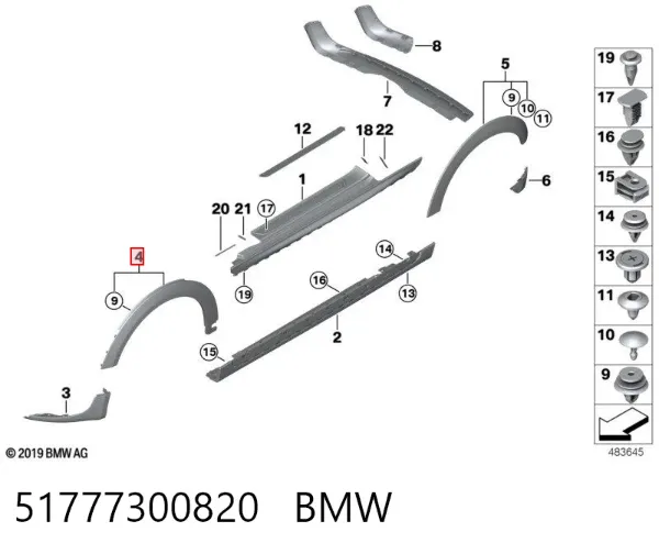 Poszerzenie (nakładka) reperaturki błotnika przedniego prawy 51777300820 BMW