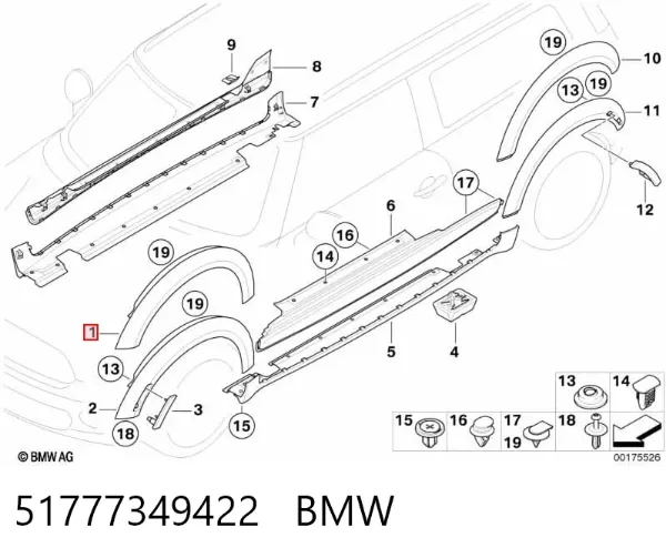 Poszerzenie (nakładka) reperaturki błotnika przedniego prawy 51777349422 BMW
