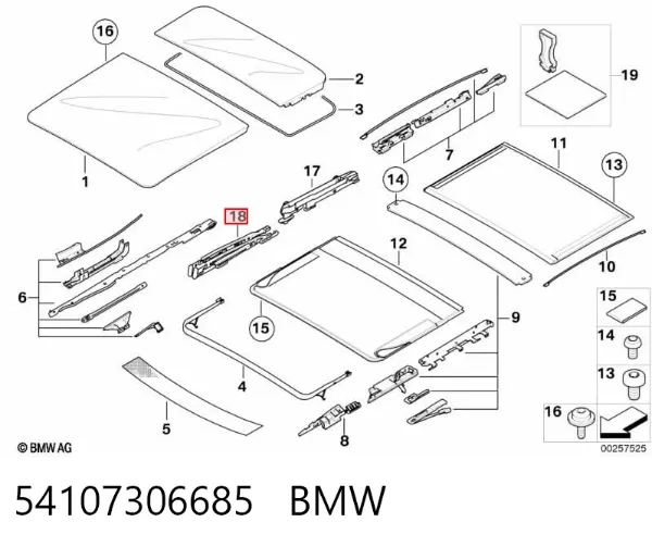 Prowadnica szyberdachu 54107306685 BMW