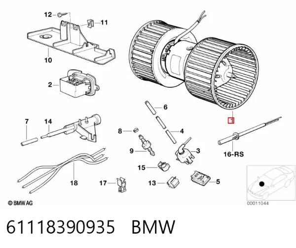 Silniczek wentylatora nagrzewnicy (ogrzewacza wnętrza) 61118390935 BMW
