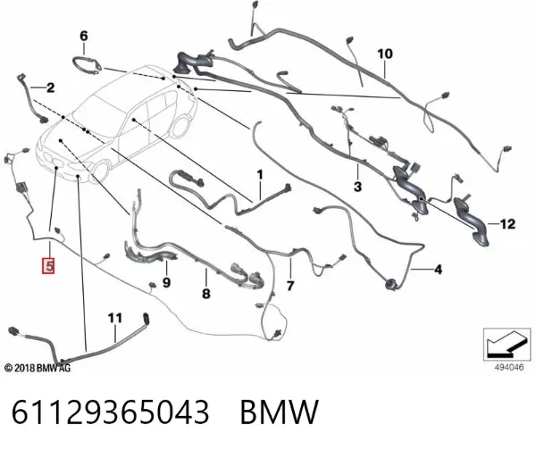 Przewód czujnika parkowania zderzaka przedniego 61129365043 BMW