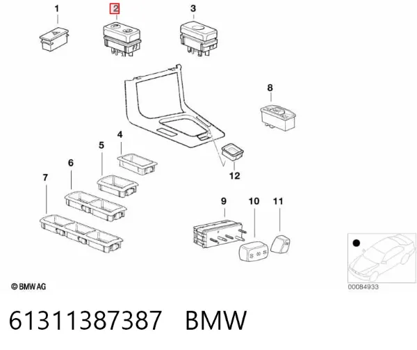 Włącznik przyciskowy podnośnika szyby przedni prawy 61311387387 BMW