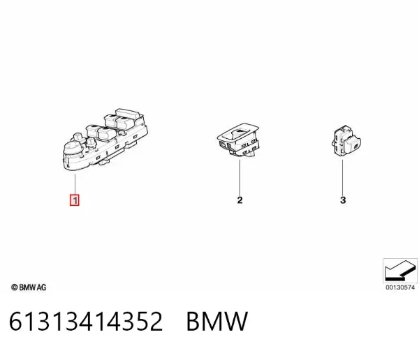Panel przyciskowy sterowania podnośnikiem szyby przedni lewy 61313414352 BMW