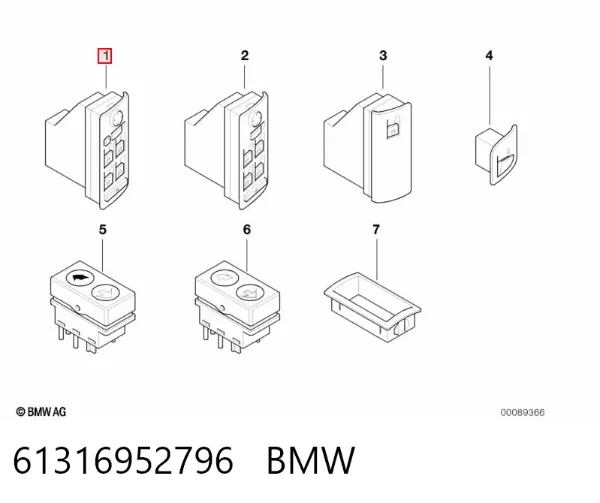Panel przyciskowy sterowania podnośnikiem szyby przedni lewy 61316952796 BMW